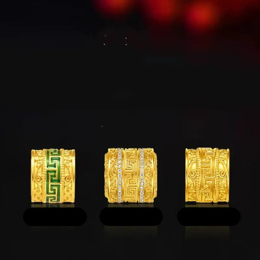 Perle Lu Lu Tong plaquée or | Incrustation d'émail et de diamants, motif palindrome chinois, accessoire à faire soi-même