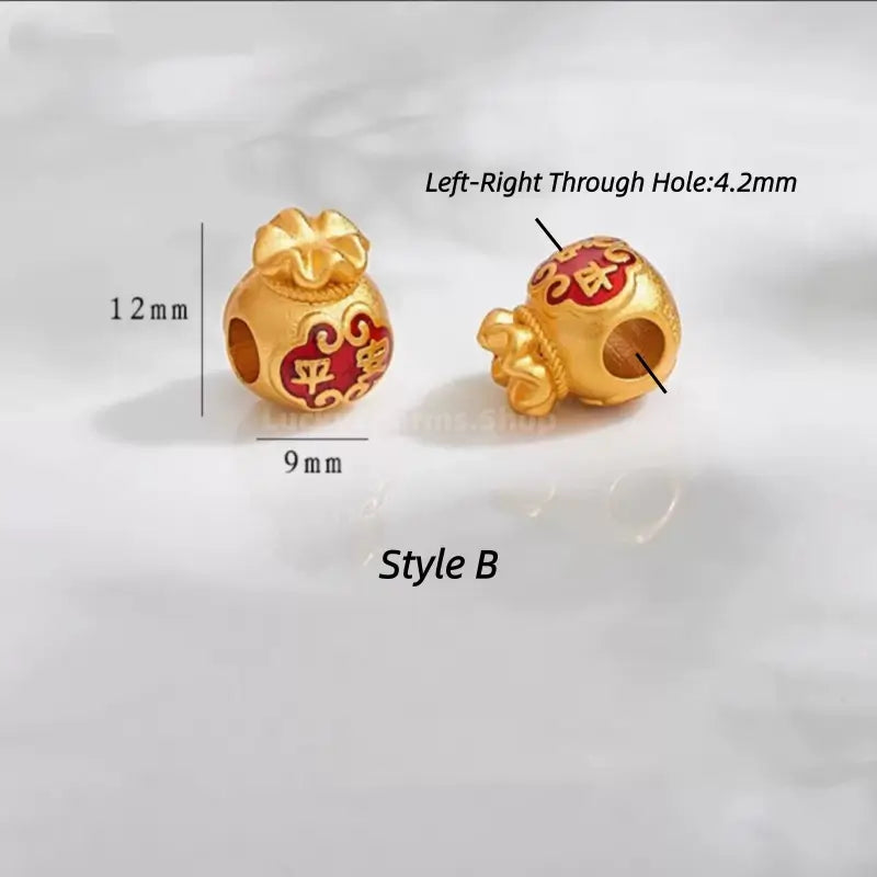Gold Plated Lucky Fu Money Bag Shape Loose Beads - DIY Friendly Bracelet Accessories-LuckyCharms.Shop