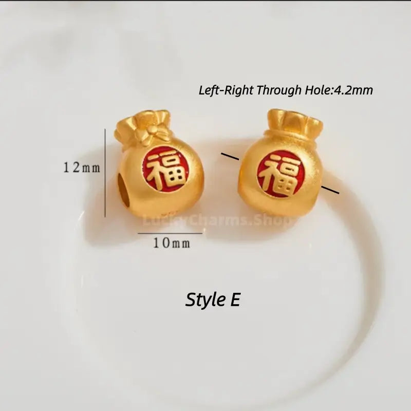 Gold Plated Lucky Fu Money Bag Shape Loose Beads - DIY Friendly Bracelet Accessories-LuckyCharms.Shop