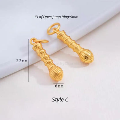 Gold Plated Auspicious Wenchang Brush Peanut Mini Pendants - DIY Friendly Bracelet Accessories-LuckyCharms.Shop
