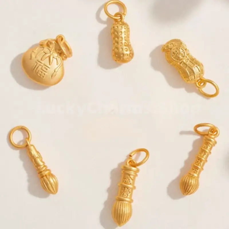 Gold Plated Auspicious Wenchang Brush Peanut Mini Pendants - DIY Friendly Bracelet Accessories-LuckyCharms.Shop