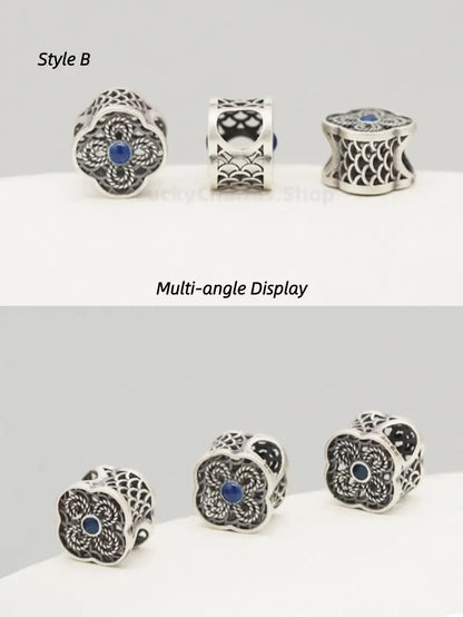 999 Silver Ruyi Floral Cutout Flat Bead - DIY Friendly Bracelet Accessories-LuckyCharms.Shop