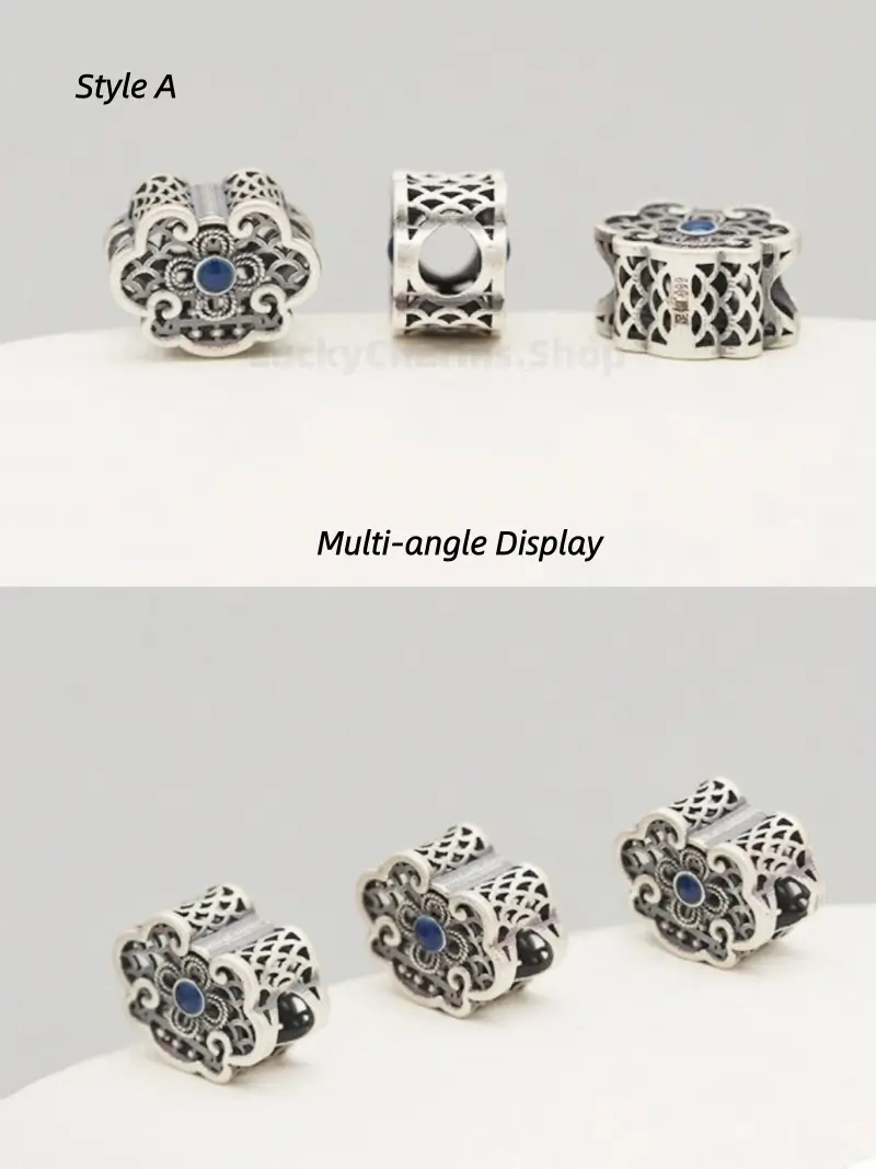 999 Silver Ruyi Floral Cutout Flat Bead - DIY Friendly Bracelet Accessories-LuckyCharms.Shop