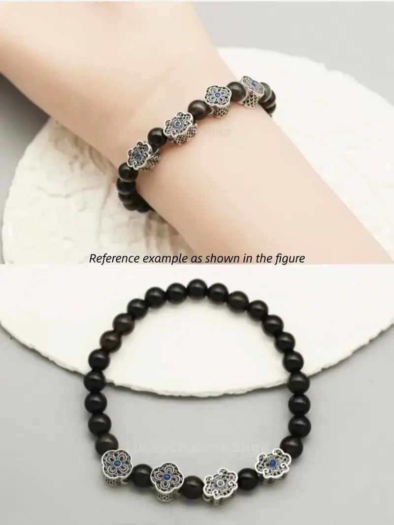999 Silver Ruyi Floral Cutout Flat Bead - DIY Friendly Bracelet Accessories-LuckyCharms.Shop