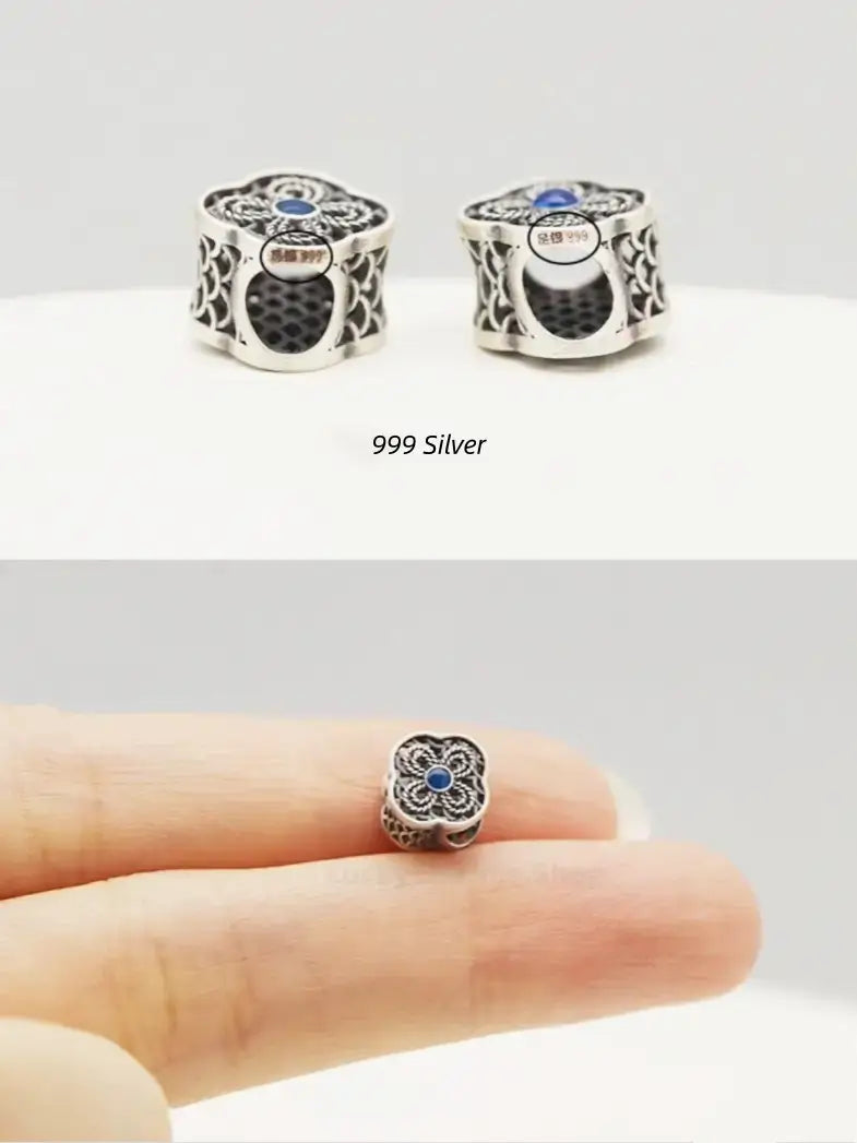 999 Silver Ruyi Floral Cutout Flat Bead - DIY Friendly Bracelet Accessories-LuckyCharms.Shop