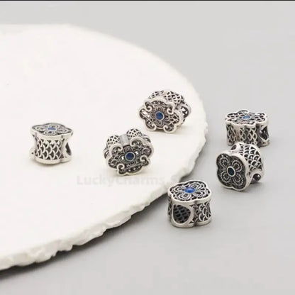 999 Silver Ruyi Floral Cutout Flat Bead - DIY Friendly Bracelet Accessories-LuckyCharms.Shop