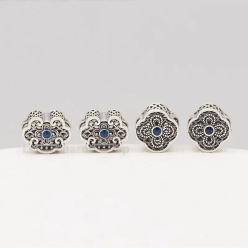 999 Silver Ruyi Floral Cutout Flat Bead - DIY Friendly Bracelet Accessories-LuckyCharms.Shop