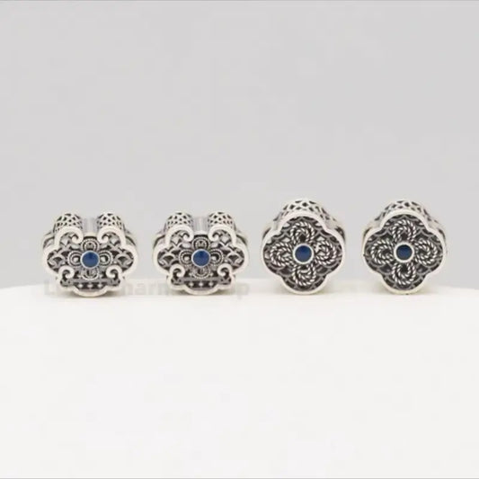 999 Silver Ruyi Floral Cutout Flat Bead - DIY Friendly Bracelet Accessories-LuckyCharms.Shop