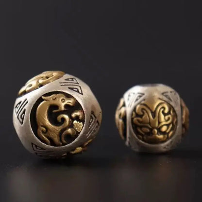 Perles en cuivre incrustées d'argent 925 représentant les quatre bêtes mythiques | Gardien à quatre faces, accessoires à faire soi-même