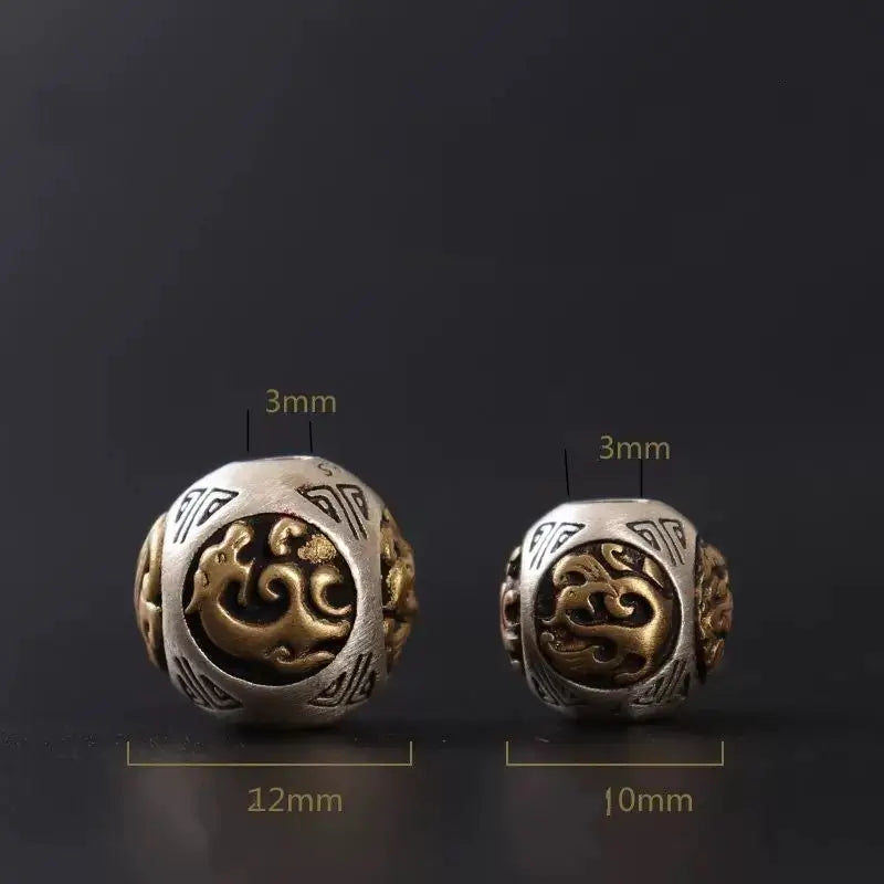 Perles en cuivre incrustées d'argent 925 représentant les quatre bêtes mythiques | Gardien à quatre faces, accessoires à faire soi-même
