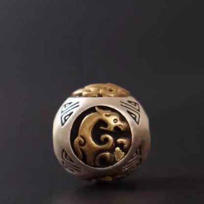 Perles en cuivre incrustées d'argent 925 représentant les quatre bêtes mythiques | Gardien à quatre faces, accessoires à faire soi-même