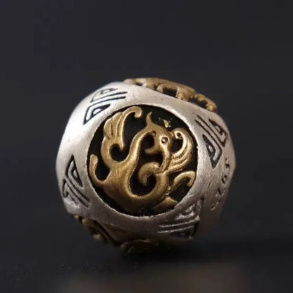 Perles en cuivre incrustées d'argent 925 représentant les quatre bêtes mythiques | Gardien à quatre faces, accessoires à faire soi-même
