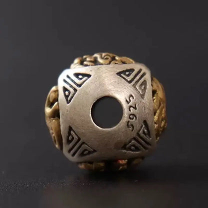 Perles en cuivre incrustées d'argent 925 représentant les quatre bêtes mythiques | Gardien à quatre faces, accessoires à faire soi-même
