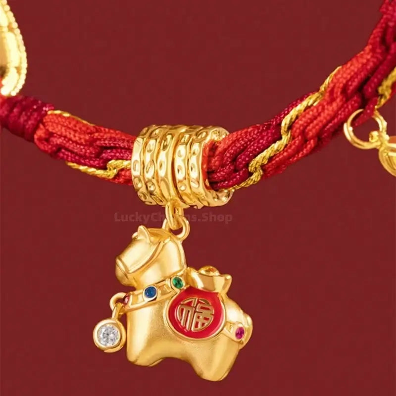 "Happiness 'On Horseback'" 18K Gold Red Lucky Fortune Bracelet from Palace Museum | Tang Dynasty Inspired Jewelry-LuckyCharms.Shop