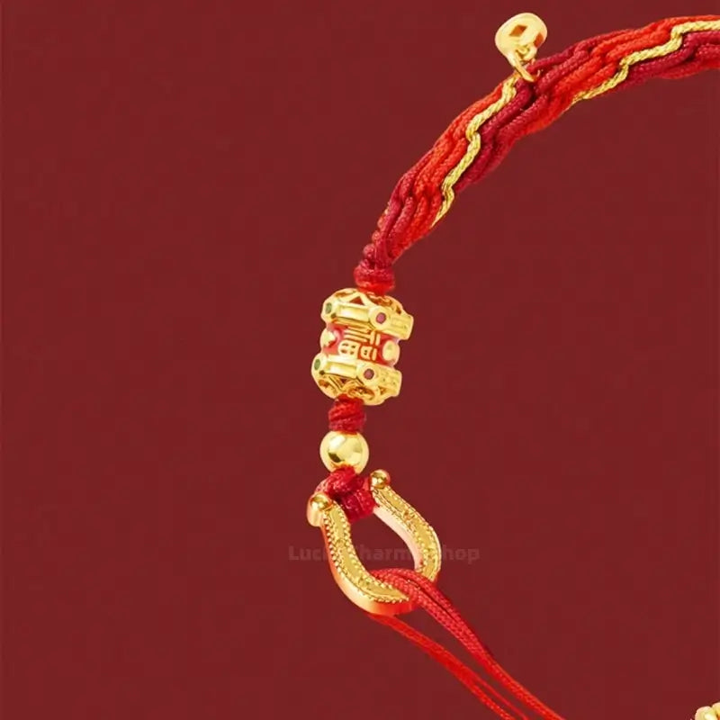 "Happiness 'On Horseback'" 18K Gold Red Lucky Fortune Bracelet from Palace Museum | Tang Dynasty Inspired Jewelry-LuckyCharms.Shop