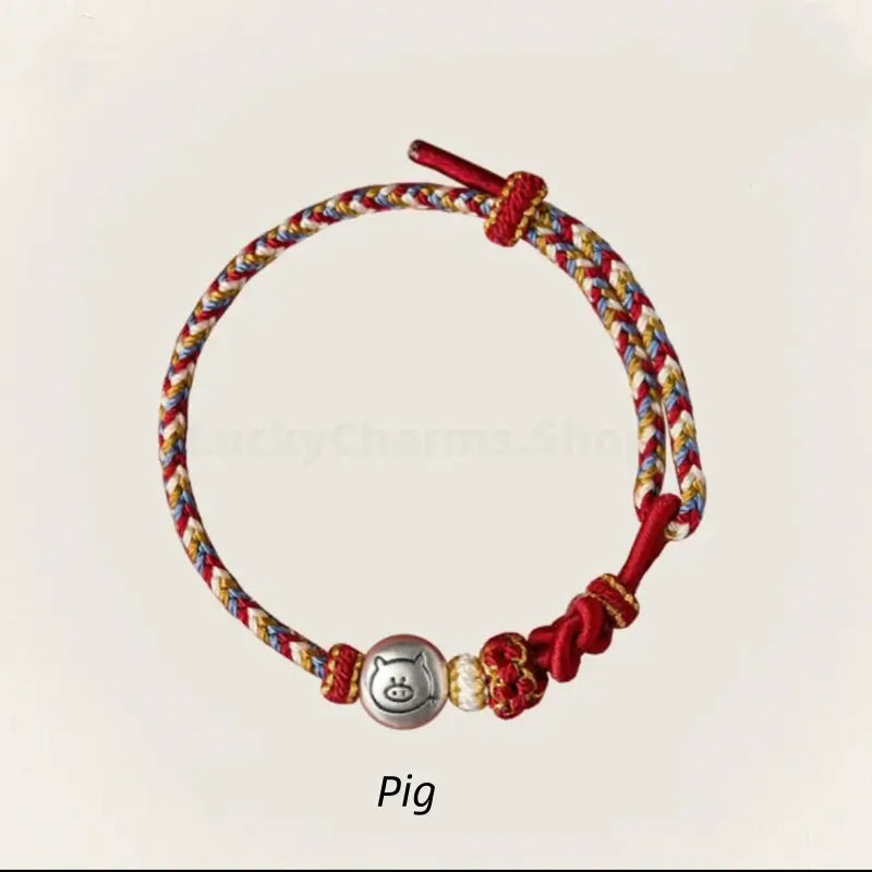 Mount Putuo Blessing 999 Fine Silver Chinese Zodiac Five-Color Fortune-Turning Bead Braided Bracelet-LuckyCharms.Shop