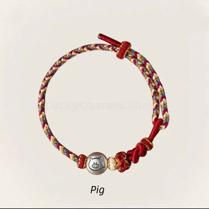 Mount Putuo Blessing 999 Fine Silver Chinese Zodiac Five-Color Fortune-Turning Bead Braided Bracelet-LuckyCharms.Shop