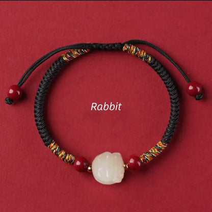 Mount Putuo Blessed Chinese Zodiac Hetian Jade & Cinnabar Fortune-Turning Bead Braided Bracelet-LuckyCharms.Shop