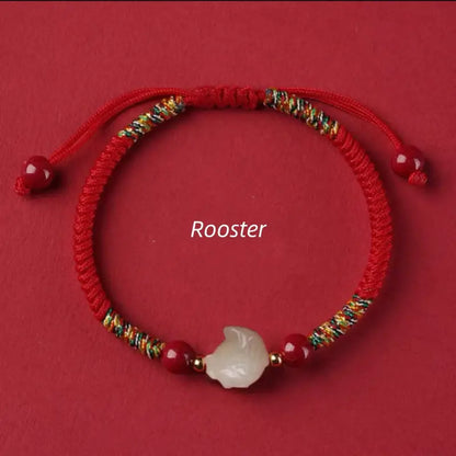 Mount Putuo Blessed Chinese Zodiac Hetian Jade & Cinnabar Fortune-Turning Bead Braided Bracelet-LuckyCharms.Shop