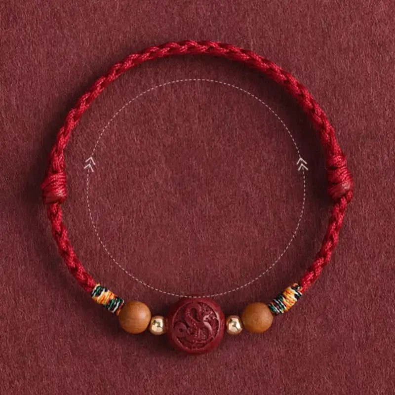 Putuo Mountain Blessed Chinese Zodiac Cinnabar & Peach Wood Fortune-Turning Bead Guardian Braided Bracelet-LuckyCharms.Shop