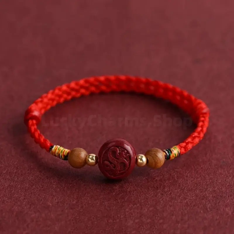 Putuo Mountain Blessed Chinese Zodiac Cinnabar & Peach Wood Fortune-Turning Bead Guardian Braided Bracelet-LuckyCharms.Shop