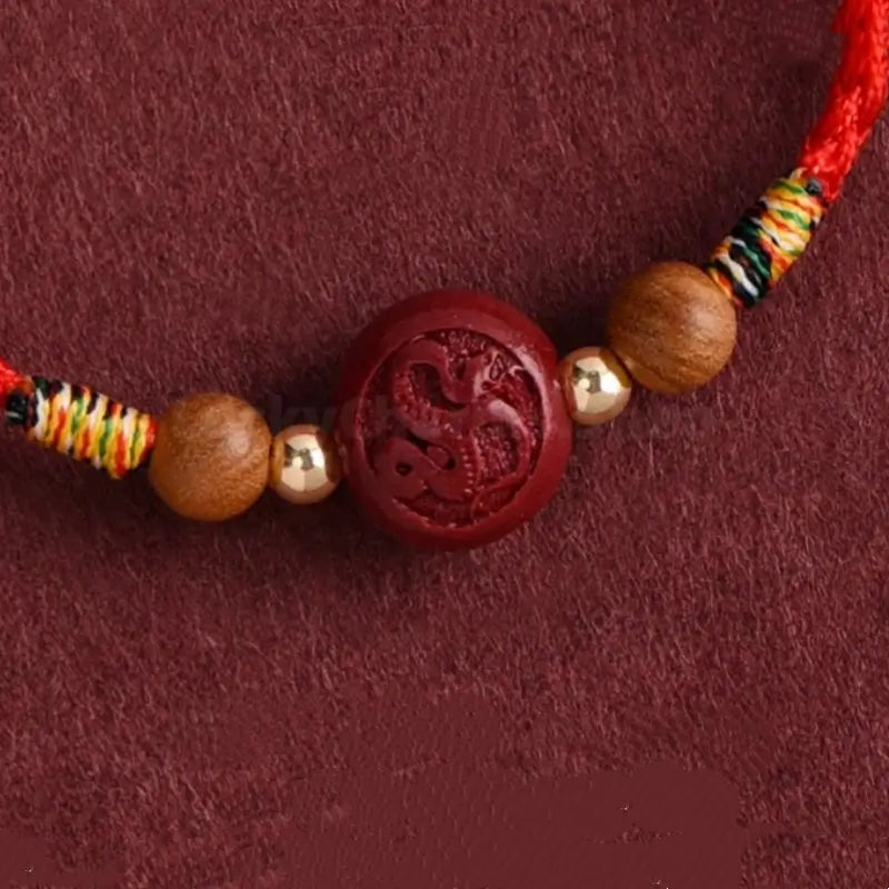 Putuo Mountain Blessed Chinese Zodiac Cinnabar & Peach Wood Fortune-Turning Bead Guardian Braided Bracelet-LuckyCharms.Shop