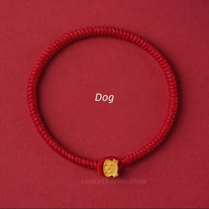 Cute Q-version Chinese Zodiac Charm Bracelet | 925 Silver Gold-Plated Red String Luck Bracelet-LuckyCharms.Shop