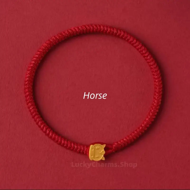 Cute Q-version Chinese Zodiac Charm Bracelet | 925 Silver Gold-Plated Red String Luck Bracelet-LuckyCharms.Shop