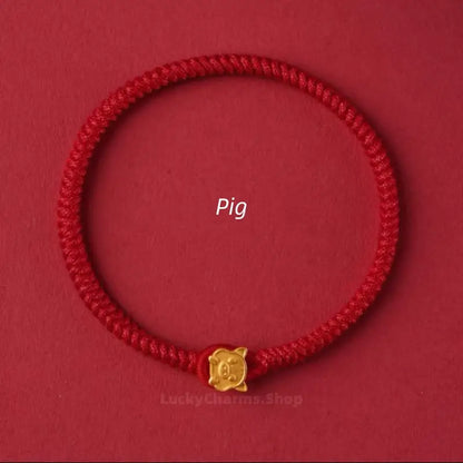 Cute Q-version Chinese Zodiac Charm Bracelet | 925 Silver Gold-Plated Red String Luck Bracelet-LuckyCharms.Shop