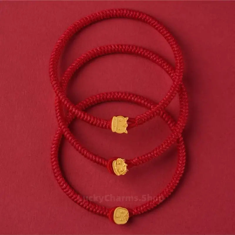 Cute Q-version Chinese Zodiac Charm Bracelet | 925 Silver Gold-Plated Red String Luck Bracelet-LuckyCharms.Shop
