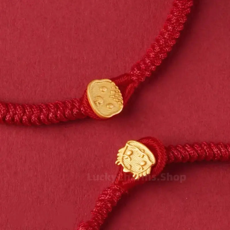 Cute Q-version Chinese Zodiac Charm Bracelet | 925 Silver Gold-Plated Red String Luck Bracelet-LuckyCharms.Shop