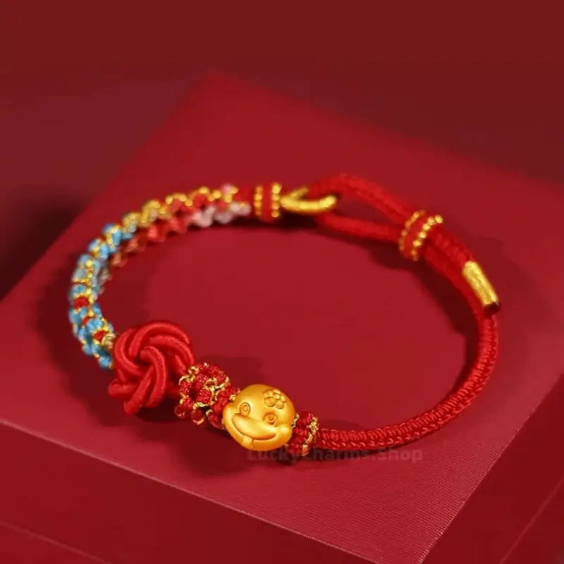 999 Silver Gold-Plated Chinese Zodiac Mandala Knot Red Adjustable Bracelet-LuckyCharms.Shop