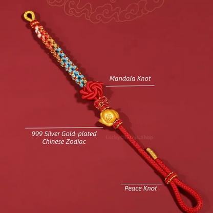 999 Silver Gold-Plated Chinese Zodiac Mandala Knot Red Adjustable Bracelet-LuckyCharms.Shop