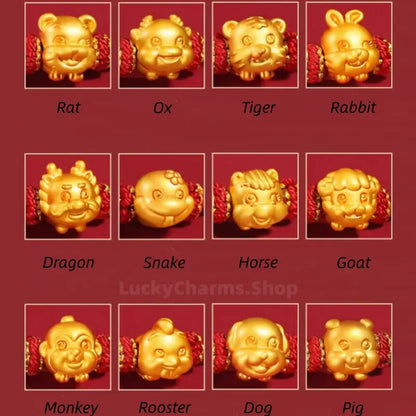 999 Silver Gold-Plated Chinese Zodiac Mandala Knot Red Adjustable Bracelet-LuckyCharms.Shop