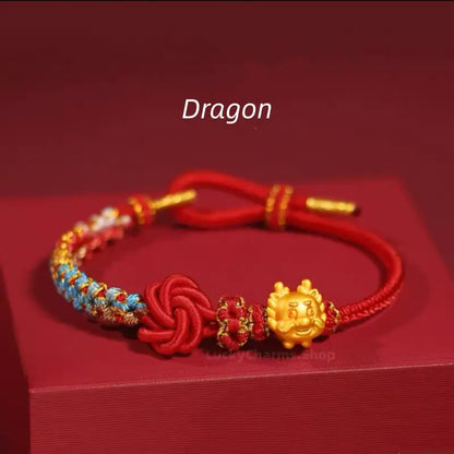 999 Silver Gold-Plated Chinese Zodiac Mandala Knot Red Adjustable Bracelet-LuckyCharms.Shop