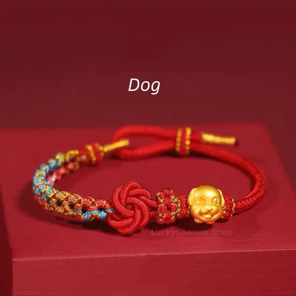 999 Silver Gold-Plated Chinese Zodiac Mandala Knot Red Adjustable Bracelet-LuckyCharms.Shop