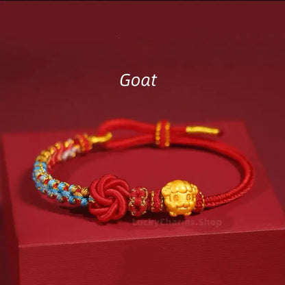 999 Silver Gold-Plated Chinese Zodiac Mandala Knot Red Adjustable Bracelet-LuckyCharms.Shop
