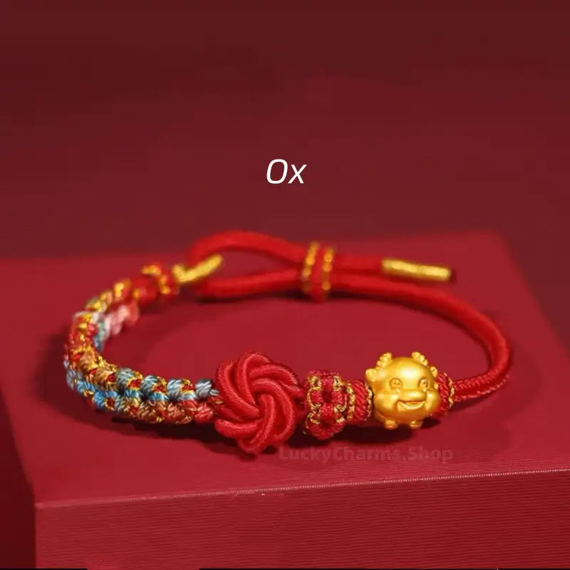 999 Silver Gold-Plated Chinese Zodiac Mandala Knot Red Adjustable Bracelet-LuckyCharms.Shop
