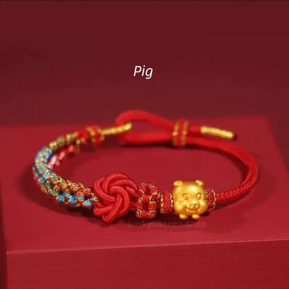 999 Silver Gold-Plated Chinese Zodiac Mandala Knot Red Adjustable Bracelet-LuckyCharms.Shop