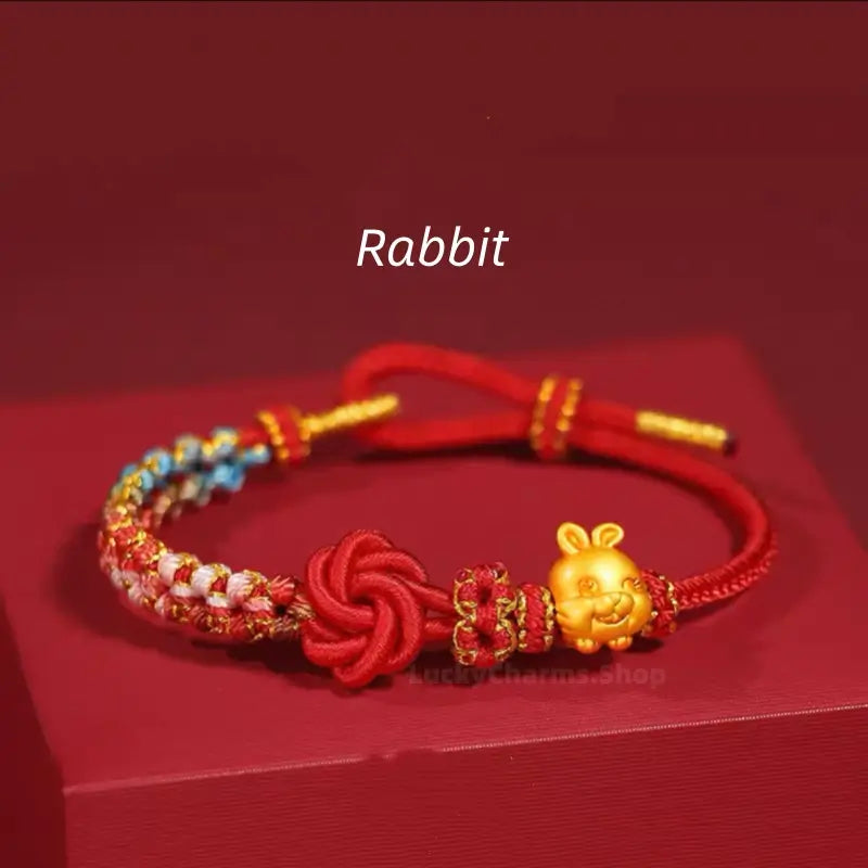 999 Silver Gold-Plated Chinese Zodiac Mandala Knot Red Adjustable Bracelet-LuckyCharms.Shop