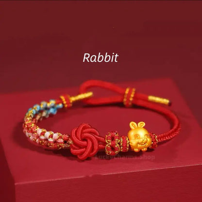 999 Silver Gold-Plated Chinese Zodiac Mandala Knot Red Adjustable Bracelet-LuckyCharms.Shop