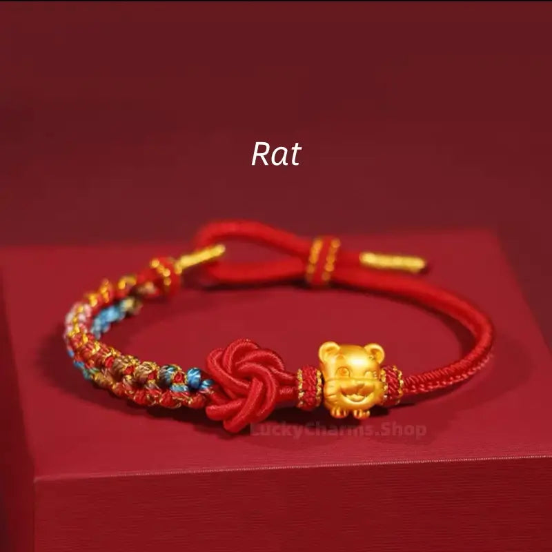 999 Silver Gold-Plated Chinese Zodiac Mandala Knot Red Adjustable Bracelet-LuckyCharms.Shop