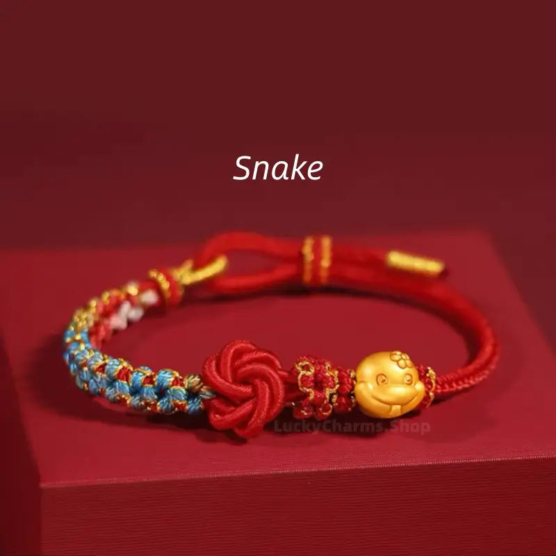 999 Silver Gold-Plated Chinese Zodiac Mandala Knot Red Adjustable Bracelet-LuckyCharms.Shop