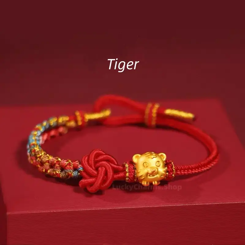 999 Silver Gold-Plated Chinese Zodiac Mandala Knot Red Adjustable Bracelet-LuckyCharms.Shop