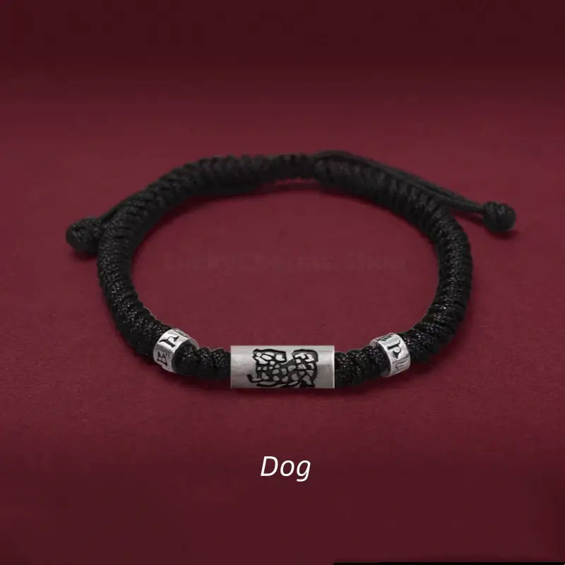 925 Silver Chinese Zodiac Lu Lu Tong Six-Syllable Mantra Men's Black Bracelet | Adjustable, Minimalist Chinese Style-LuckyCharms.Shop