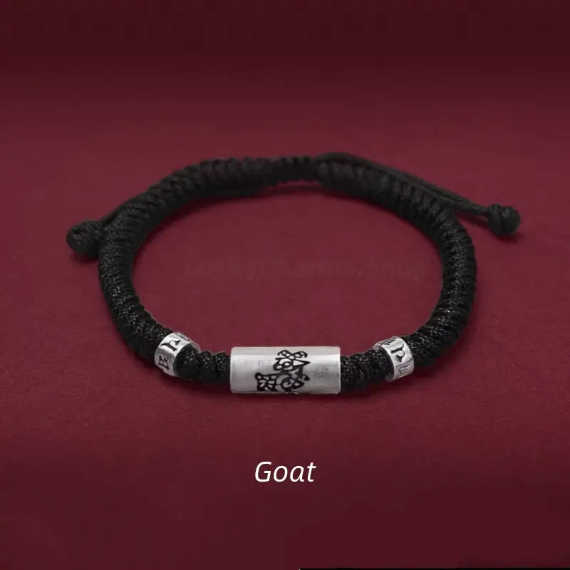 925 Silver Chinese Zodiac Lu Lu Tong Six-Syllable Mantra Men's Black Bracelet | Adjustable, Minimalist Chinese Style-LuckyCharms.Shop