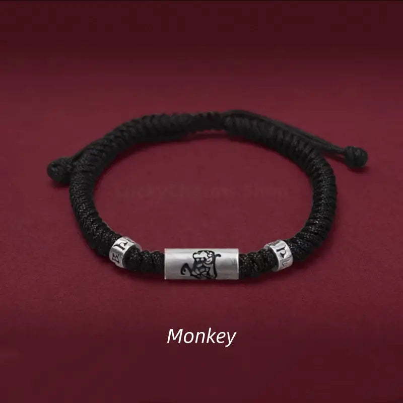 925 Silver Chinese Zodiac Lu Lu Tong Six-Syllable Mantra Men's Black Bracelet | Adjustable, Minimalist Chinese Style-LuckyCharms.Shop