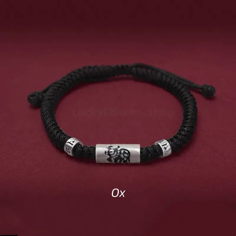 925 Silver Chinese Zodiac Lu Lu Tong Six-Syllable Mantra Men's Black Bracelet | Adjustable, Minimalist Chinese Style-LuckyCharms.Shop