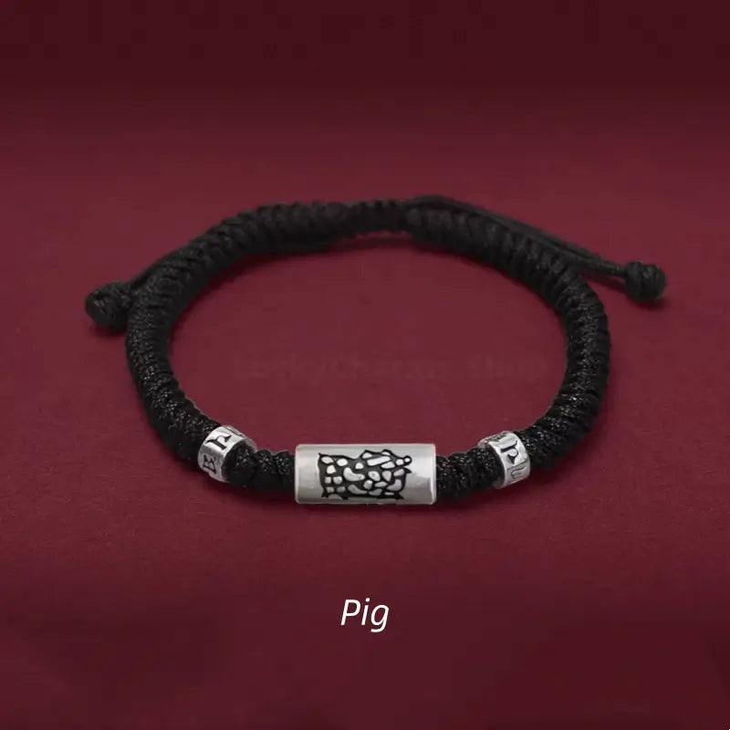 925 Silver Chinese Zodiac Lu Lu Tong Six-Syllable Mantra Men's Black Bracelet | Adjustable, Minimalist Chinese Style-LuckyCharms.Shop