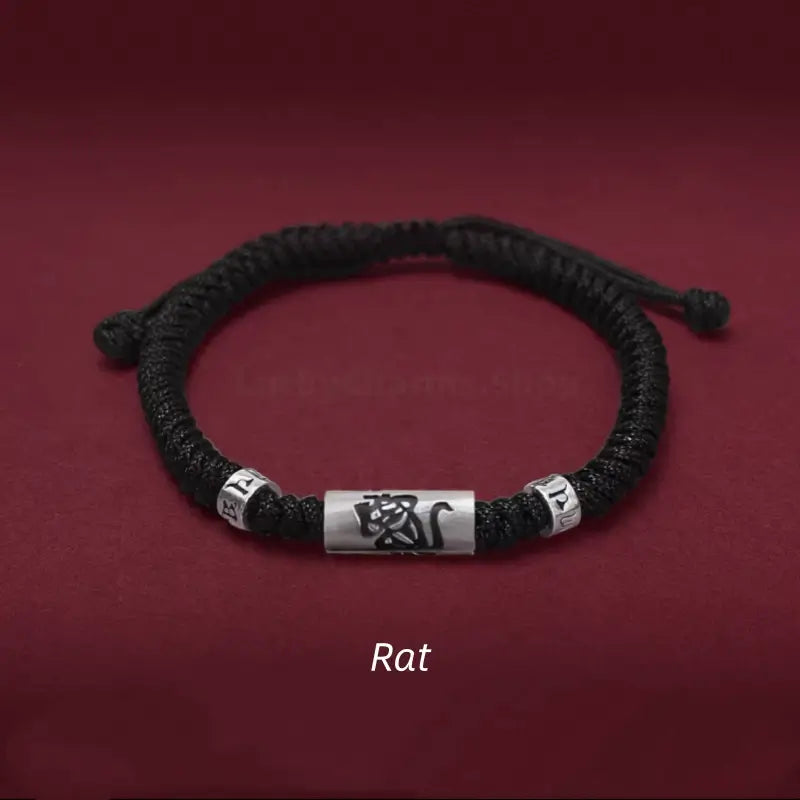 925 Silver Chinese Zodiac Lu Lu Tong Six-Syllable Mantra Men's Black Bracelet | Adjustable, Minimalist Chinese Style-LuckyCharms.Shop